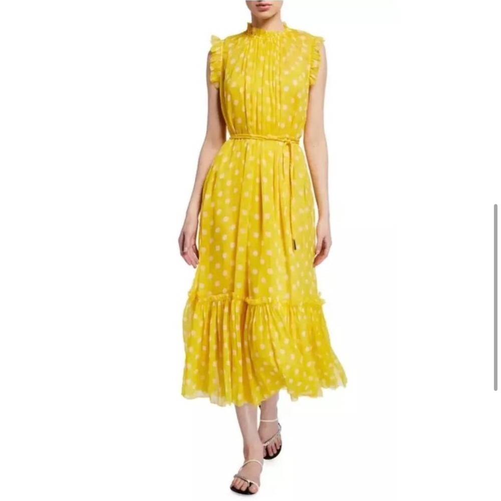 ZIMMERMANN Silk Yellow Polka Dot Brightside Frilled Midi Dress, Zim size 0